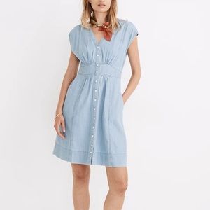NWT Madewell Denim Cap-Sleeve Button-Front Dress (Size 4)
